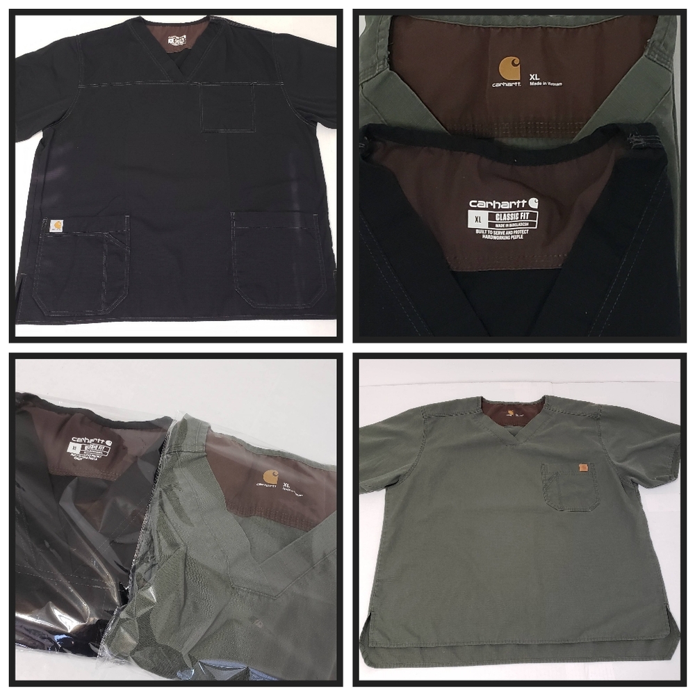 Carhartt Men's XL Black and Green Medical Scubs Shirts